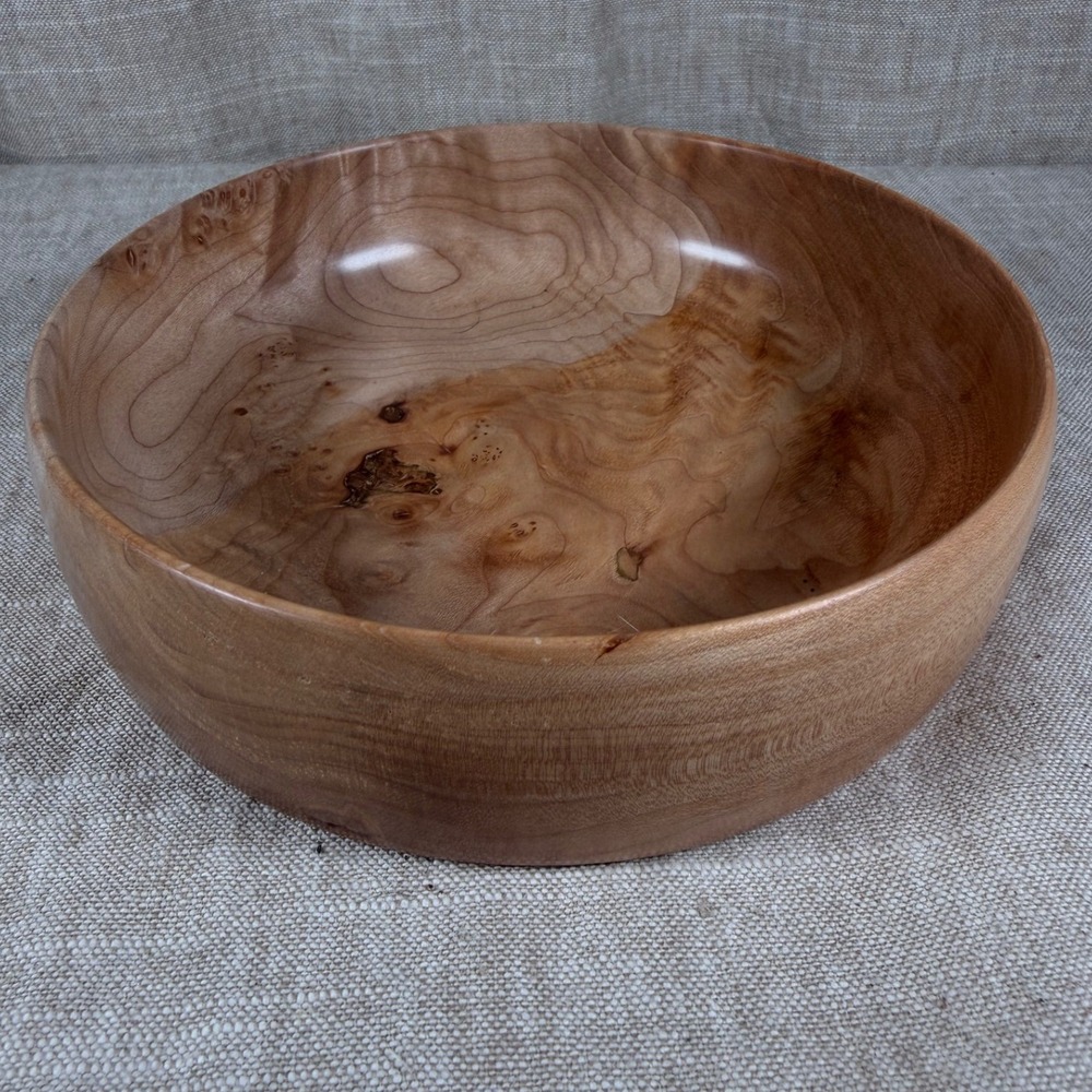Wooden Bowl Good Vintage Hand Turned Burl Wood Grain Decorative Round 8 Inch
